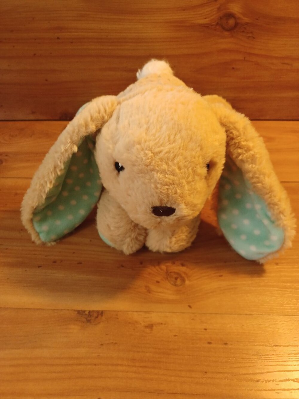 Bunny Rabbit Stuffed Animal Plush Beige Dot Feet Ears Green